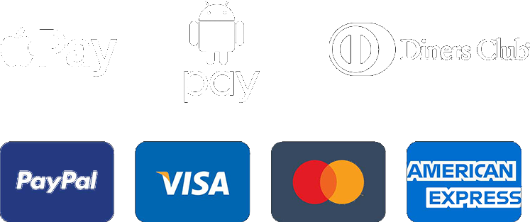 PayPal - Mastercard - Visa - ApplePay - Android Pay - American Express